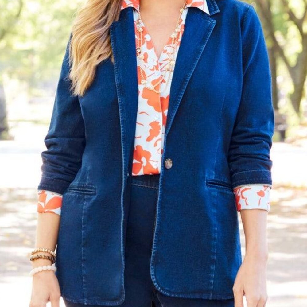 Catherine's Dark Denim Knit Jean Blazer (French Terry Content) Sz 4X- NWT